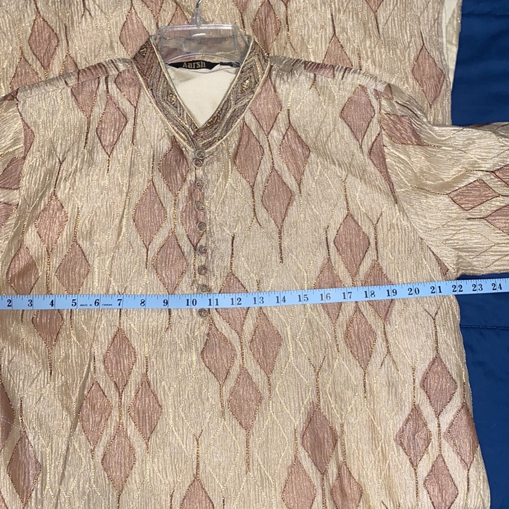 Men's Beige & Brown Indian Churidar / Salwaar Kameez Kurta - Picture 5 of 8